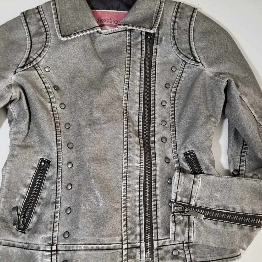 Girls faux leather studded motorcycle jacket 10 - Picture 4 of 4